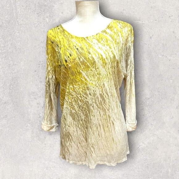 Nic+Zoe Printed Linen Blend Scoop Neck 3/4 Sleeve Top - Medium - Picture 3 of 9